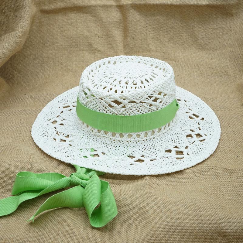 Japan Japanese French Retro Hollow Flower White Flat Top Top Hat Women'S Summer Sunshade Vacation Beach Straw Hat Outing