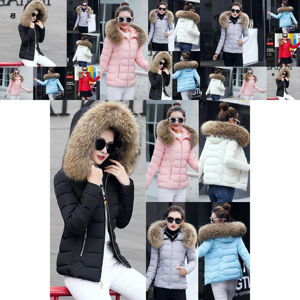 Womens Short Slim Quilted Winter Coat With Fur Hooded Collar And Stylish Design