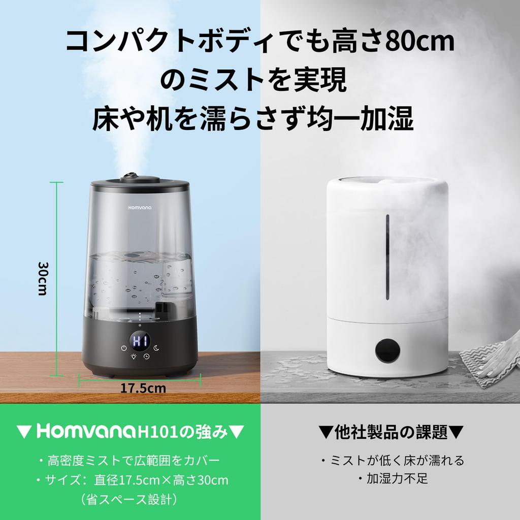 Homvana Humidifier Aromatherapy Quiet 16dB 25 Hours Continuous Suitable for Rooms Up To 18 Tatami LED Black 3.6L, Top-Filling, Ultrasonic, Compatible,