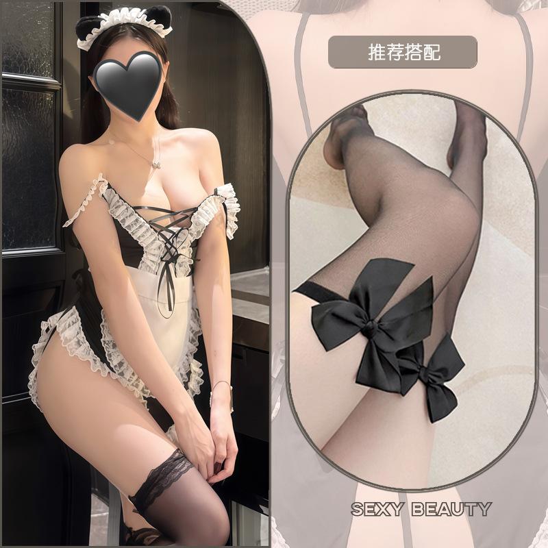 Sexy Lingerie Suspender Lace Seduction Sex Maid Lace Up Naughty Maid Role Uniform Lingerie