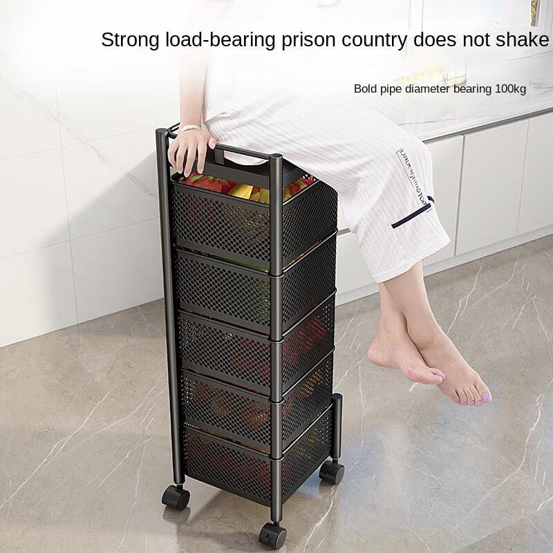 Kitchen Rotatable Fruit Vegetable Shelf Wheel Installation Free Multi-Layer Living Room Storage Rack Snacks Fruits