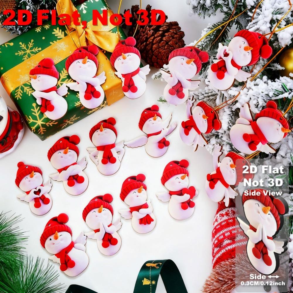 

16pcs Cute Angel Snowman Decorations 2D Wooden Snowman Pendant with Christmas Tree Top Party Gifts Window/Office/Wall Decoration
