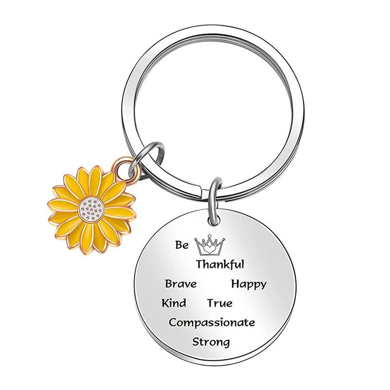 Sunflower Pendant Metal Stainless Steel Keychain For Parents Teachers Handmade Jewelry Gift Key Decoration