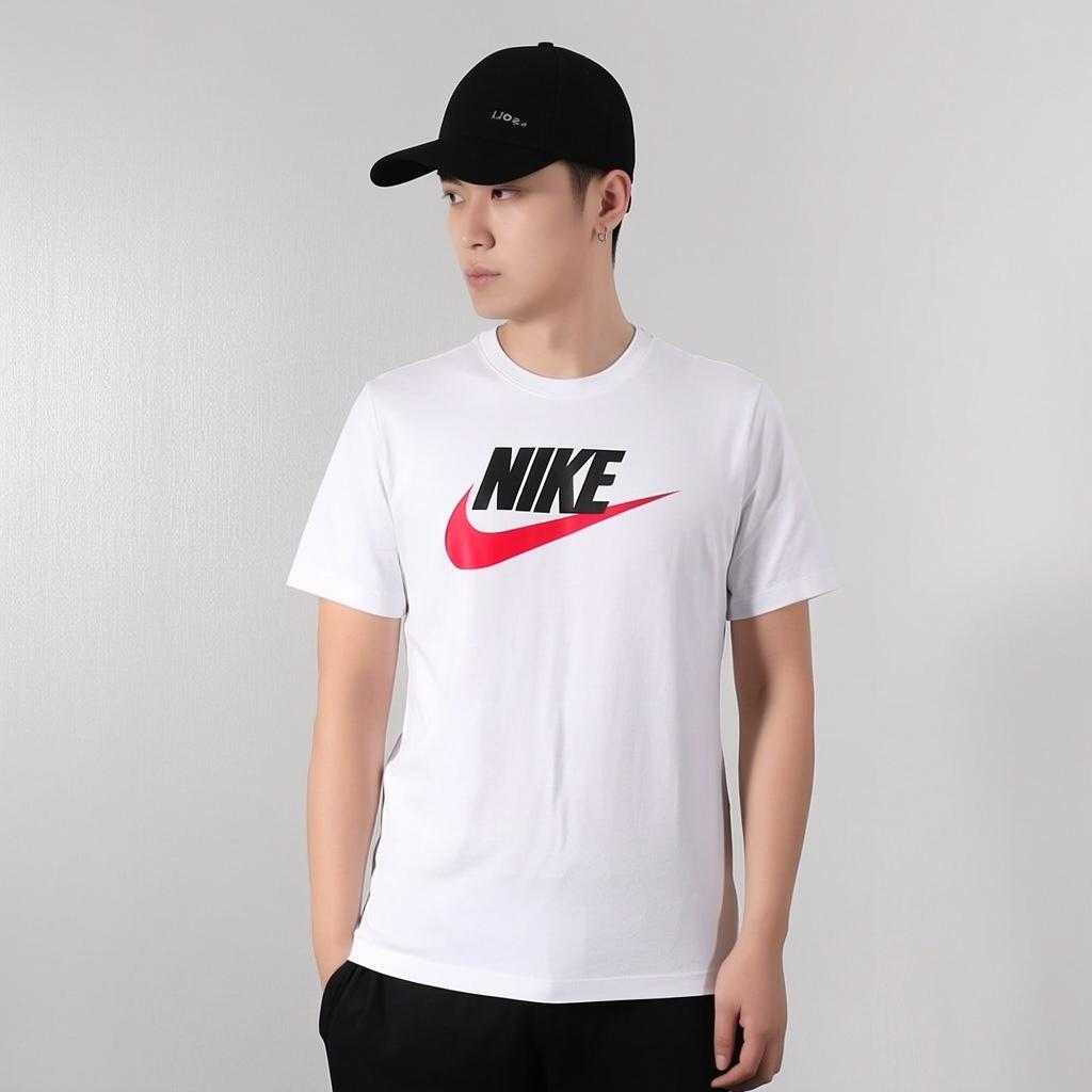 Nike Logo-Print Sport Kurzarm T-Shirt Herren Oberteile Weiß DX1986-101