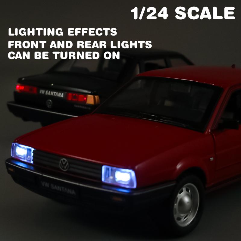 1/24 Scale Diecast Santana Alloy Classic Model Car Sound and Light Gift for Boyfriend Collection Hobbies Present with Kids