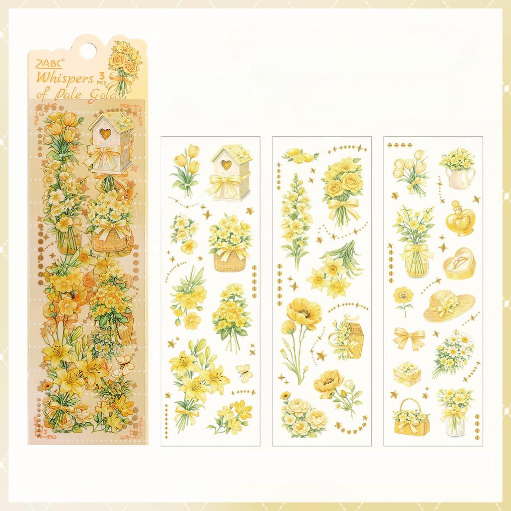 3sheets PET Flowers Stickers Decor Junk Journal DIY Scrapbooking Supplies Collage Decoration Stickers