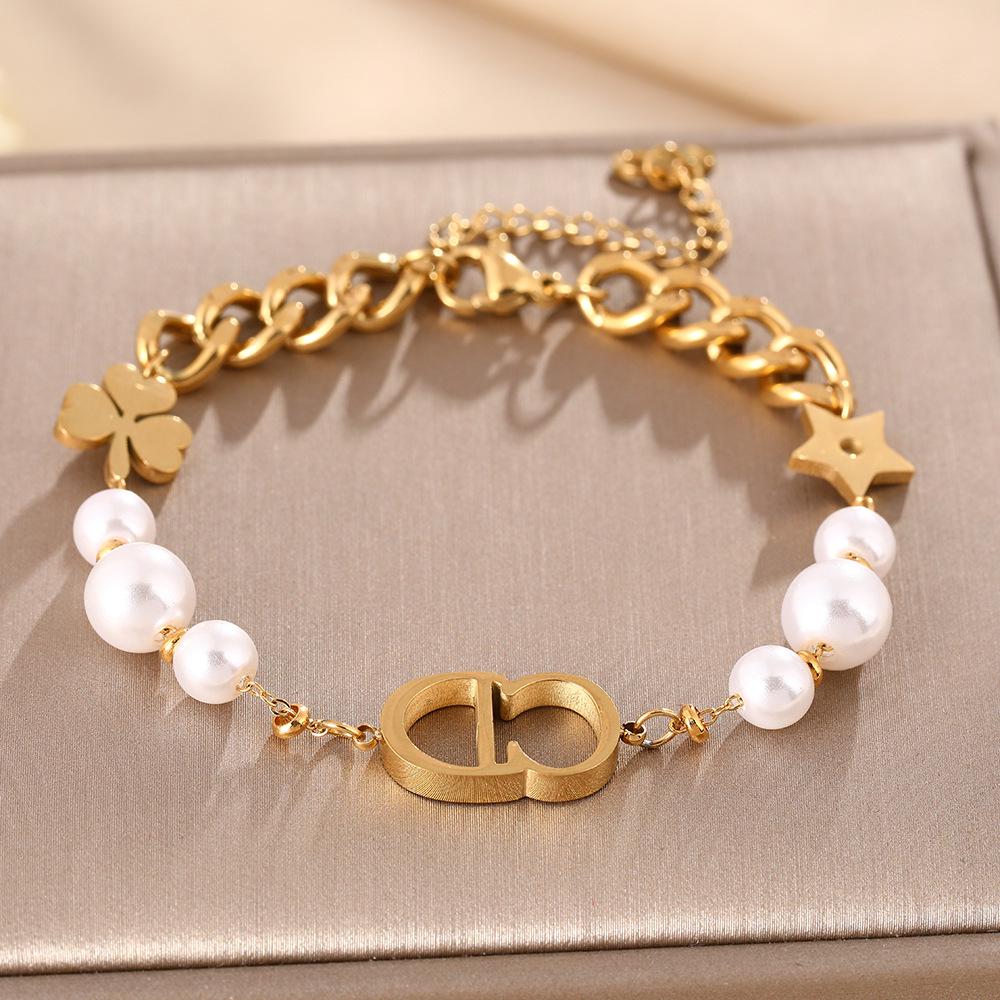 Luxe Titanium Staal Vierbladig Klaver Armband in Koreaanse Stijl met Ingelegde Diamanten voor Vrouwen - Kleurvast