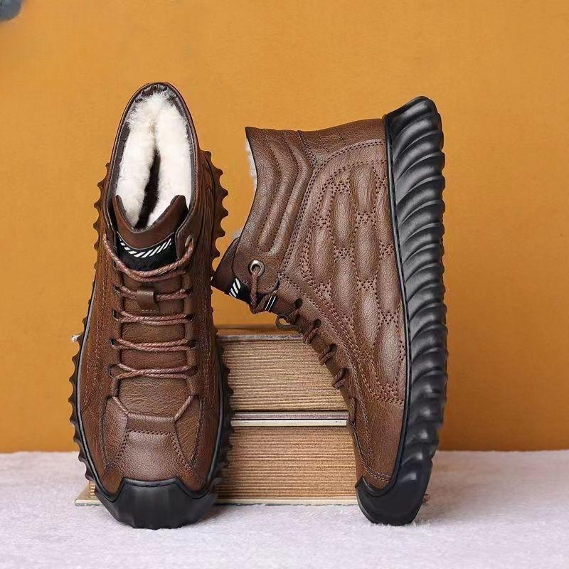 

Зимняя новая мужская обувь бархатная теплая холодная кожа повседневная обувь высокий верх снежные хлопковые ботинки мягкая подошва утолщенная обувь 44 темно-коричневого