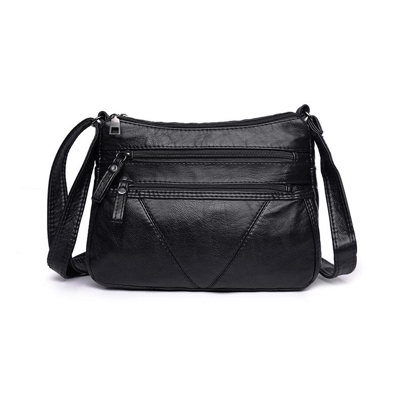 Women s Soft Leather Multi-Layer Crossbody Bag Trendy Design Style one чёрный