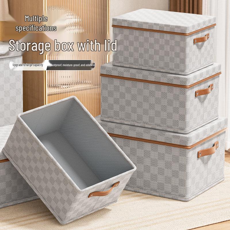 Plaid Non-Woven Clothes Storage Box with Lid for Home Organization