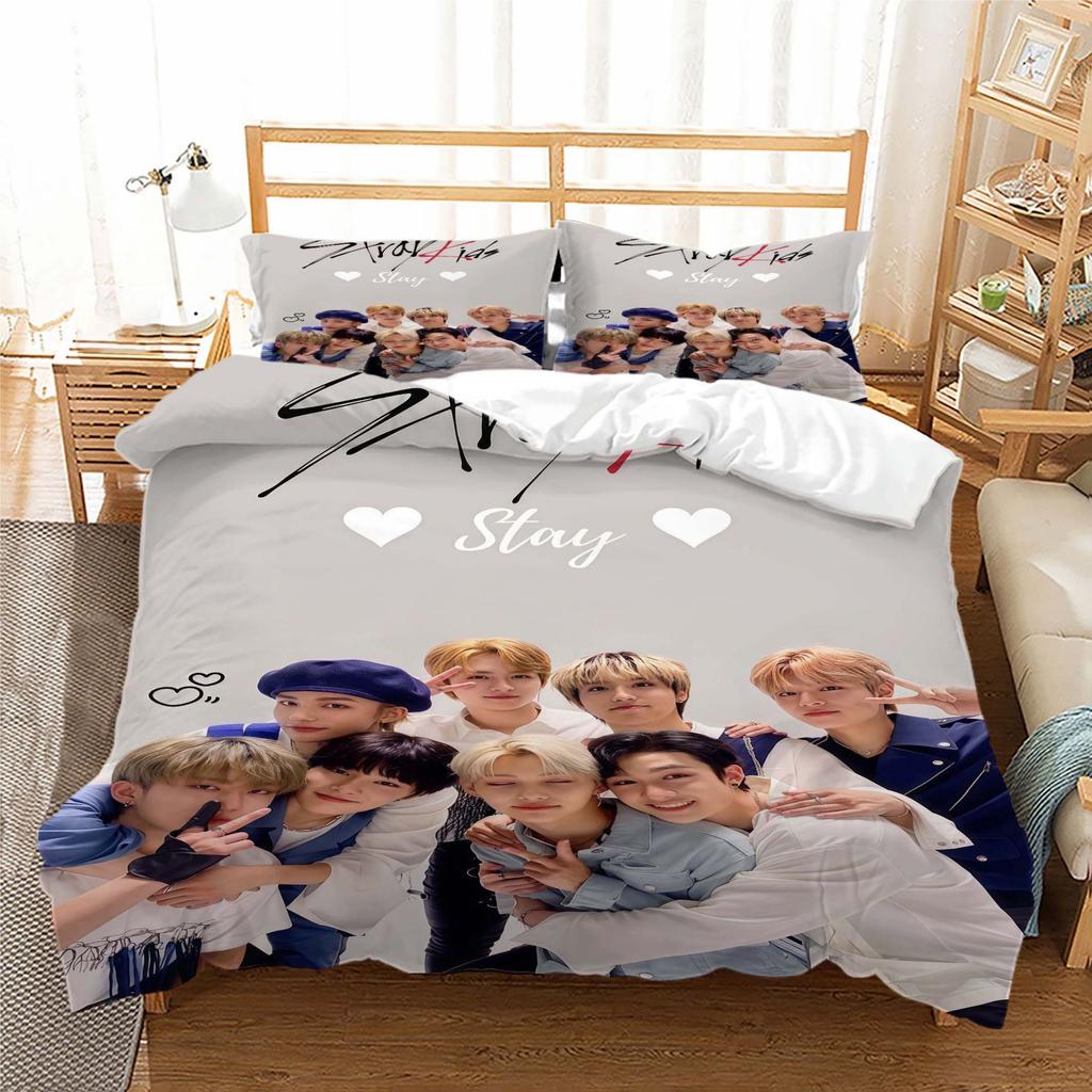 Stray Kids Digitaldruck Bettwäsche-Set Dreiteilig 3D-Druck Dreiteiliges Set