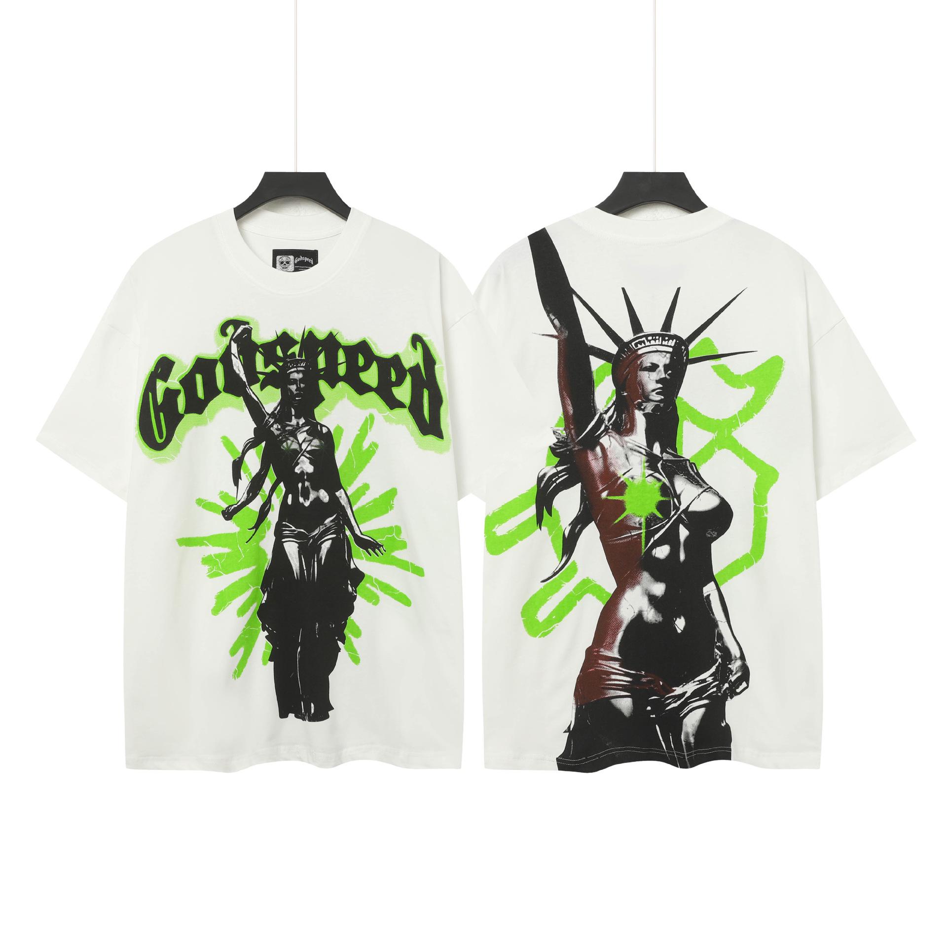 Выбеленная футболка с принтом черепа Godspeed - Трендовая американская нишевая мода Широкий короткий рукав Высокое качество S 2360₽
