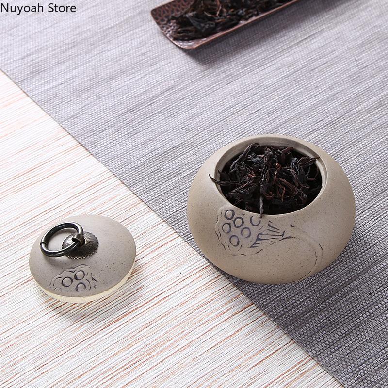 Tea Caddy Ceramic Purple Clay Stoneware Big and Small Tea Sealed Pot Pu'er Tea Storage Box Tea Table Decoration Accessories