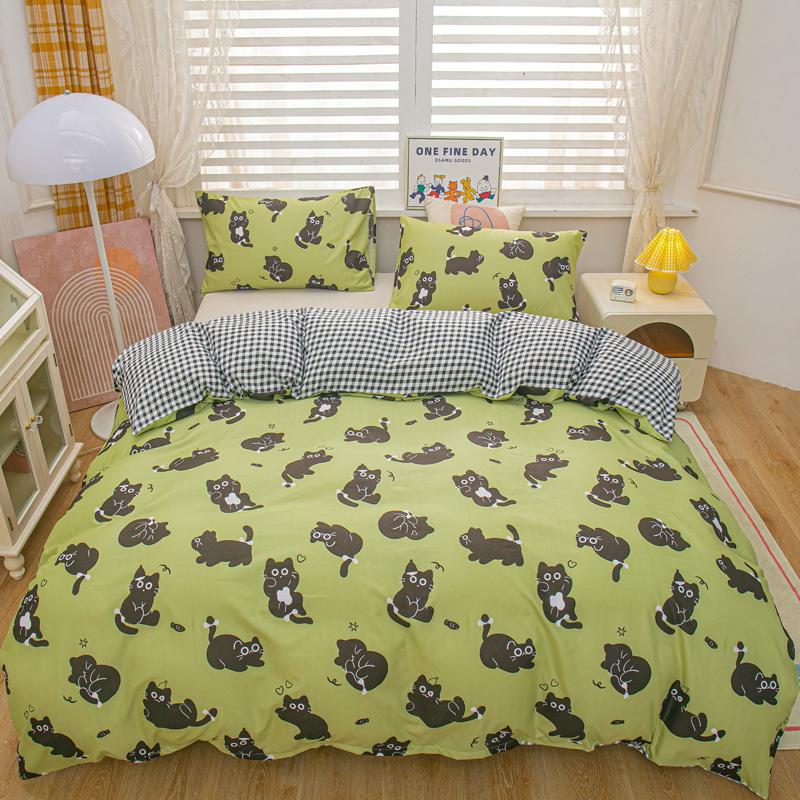 Cartoon Animal Rabbit Bear Duvet Cover Girls Strawberry Floral Bedding Set Reversible Kawaii Comforter Cover With 2 Pillowcase