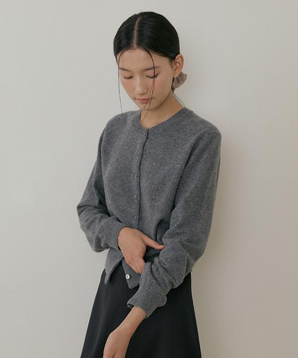 Lingseoul Cashmere Round Knit Cardigan-Melange