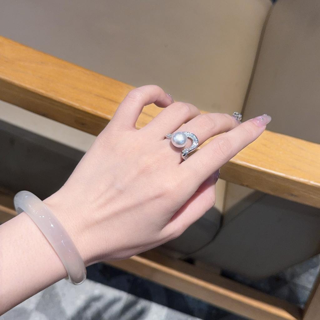 Süßwasserperlenring Damen Öffnend Verstellbar Wellenmusterring Temperament Hochwertiger Schmuck