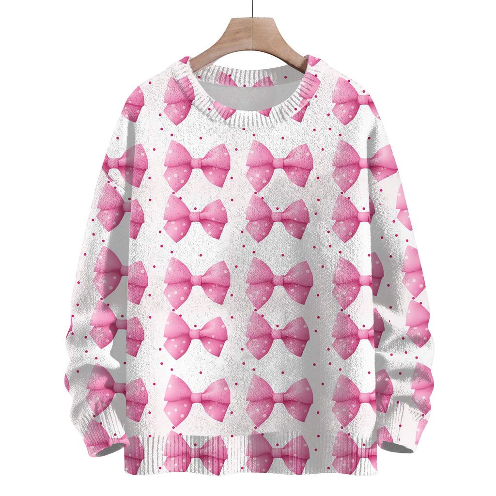Women's Casual Long Sleeve Bow Woolen Sweatshirt Fall  Vacation Long Sleeve Pullover