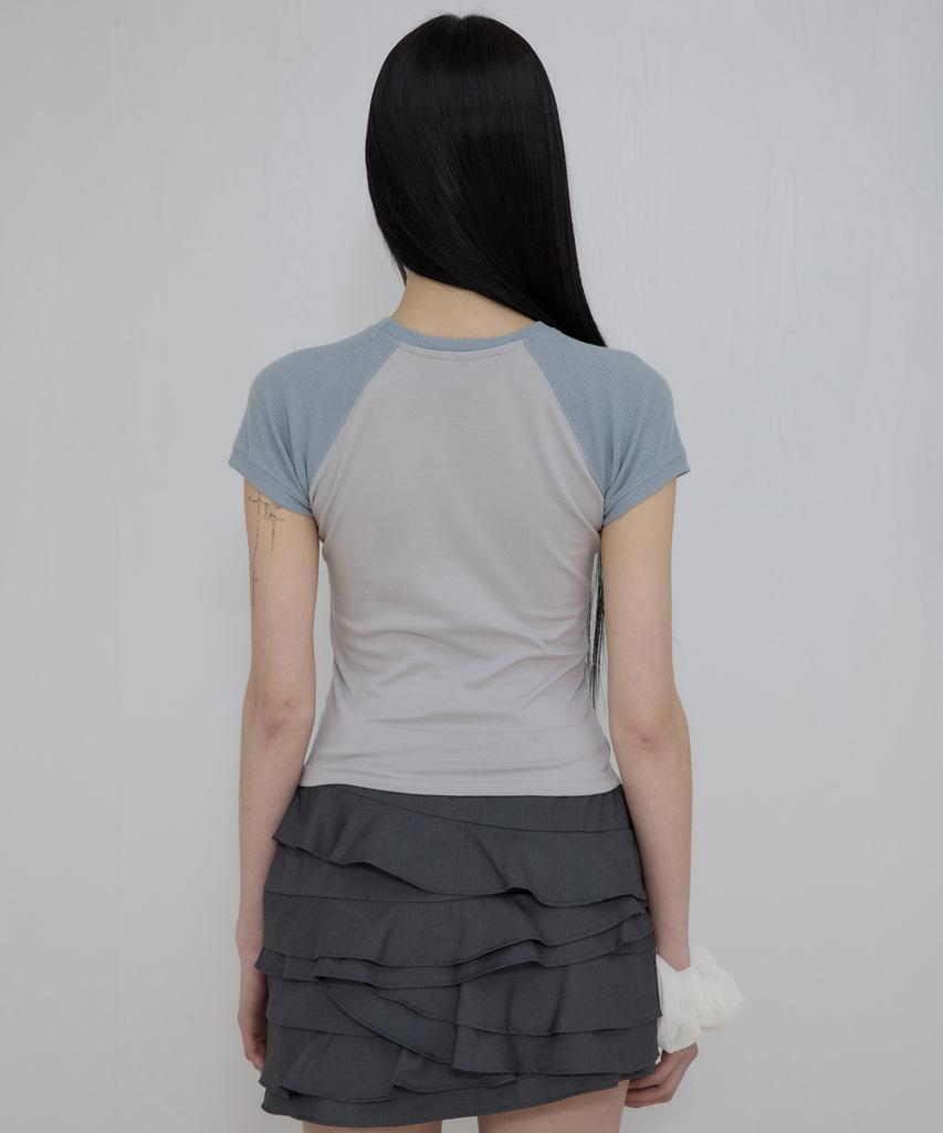 Peulleeoeob Muta Waffle Raglan T-Shirt (Fl-154_Gray&Sky)