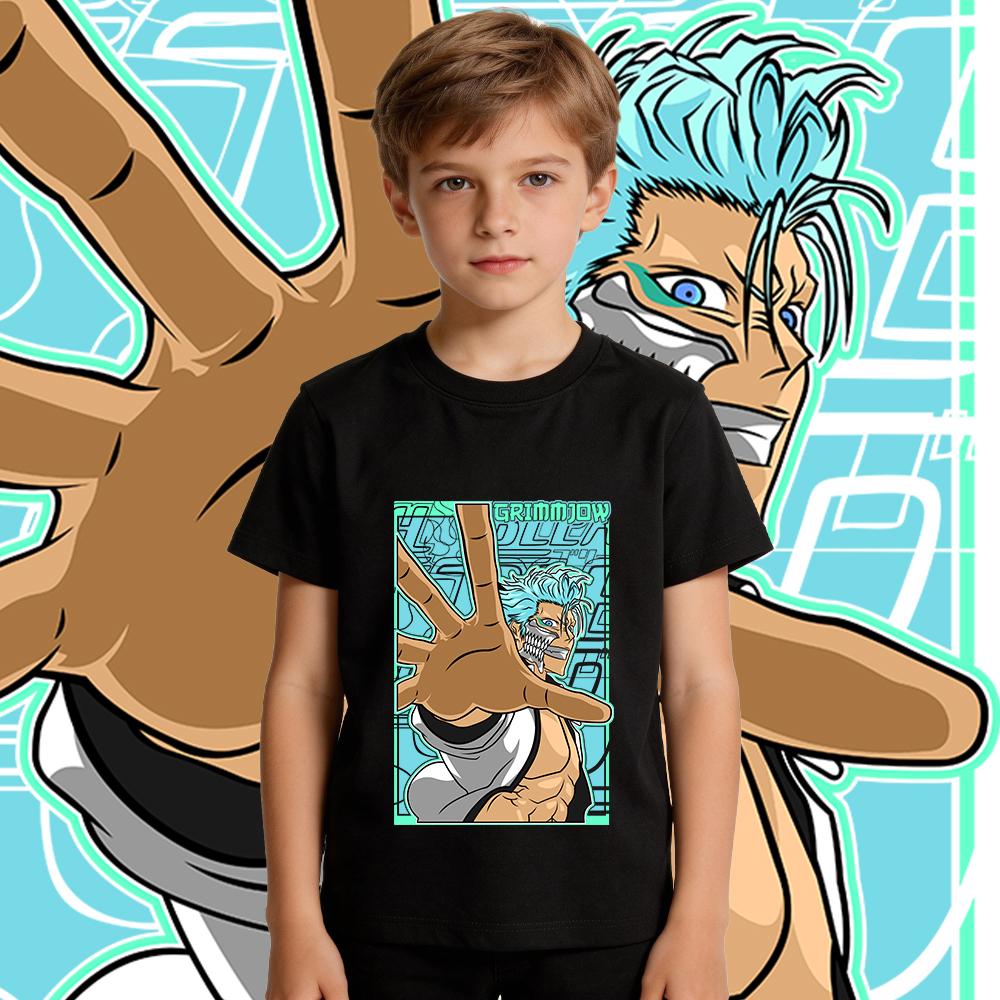 Bleach Grimmjow Anime Print Cotton Shirt Boys Girls Kids Summer Short Sleeve Casual Top Children Clothing