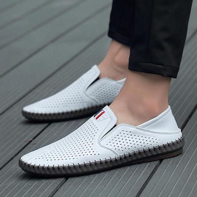 Herren Frühling Herbst Neu 2024 Leder Slipper Slip-on weiche Freizeitschuhe bequeme Fahr-Flats Weiß atmungsaktive Schuhe