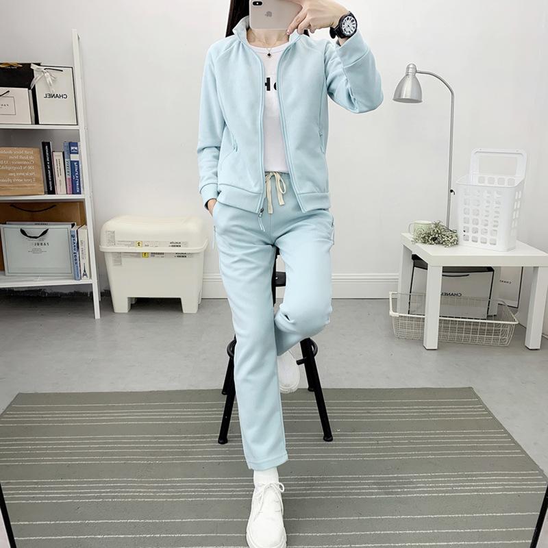 Conjunto de Roupa Esportiva Casual Emagrecedora Feminina de Primavera e Outono, Conjunto de Duas Peças de Moletom Cardigã Slim Fit com Gola Alta