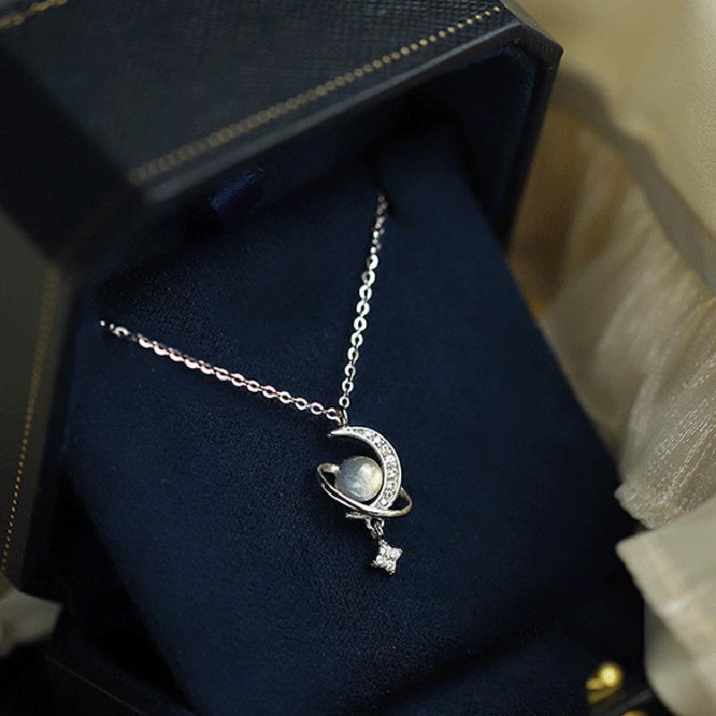 Yi Xuan Iridescent Moonstone Star & Moon Necklace - 2025 Clavicle Chain Fashion.