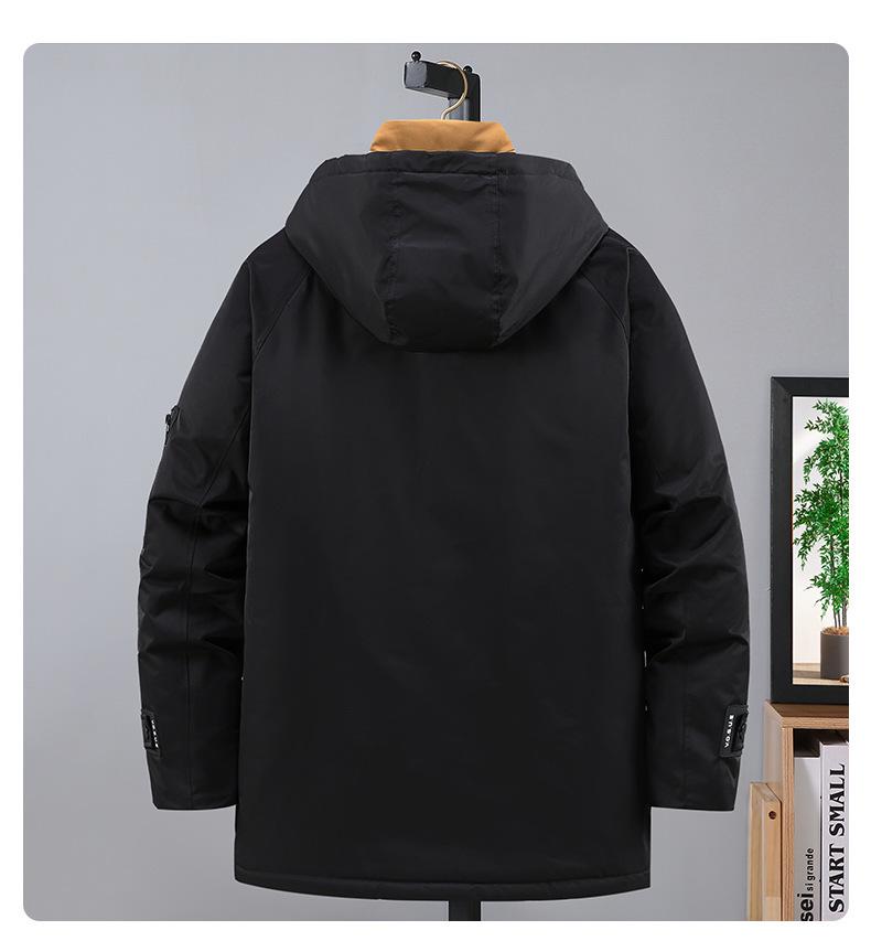 Men's Plus Size 2023 Trendy Mid-Length Cotton Jacket - Winter Warm Hooded Korean Style Workwear