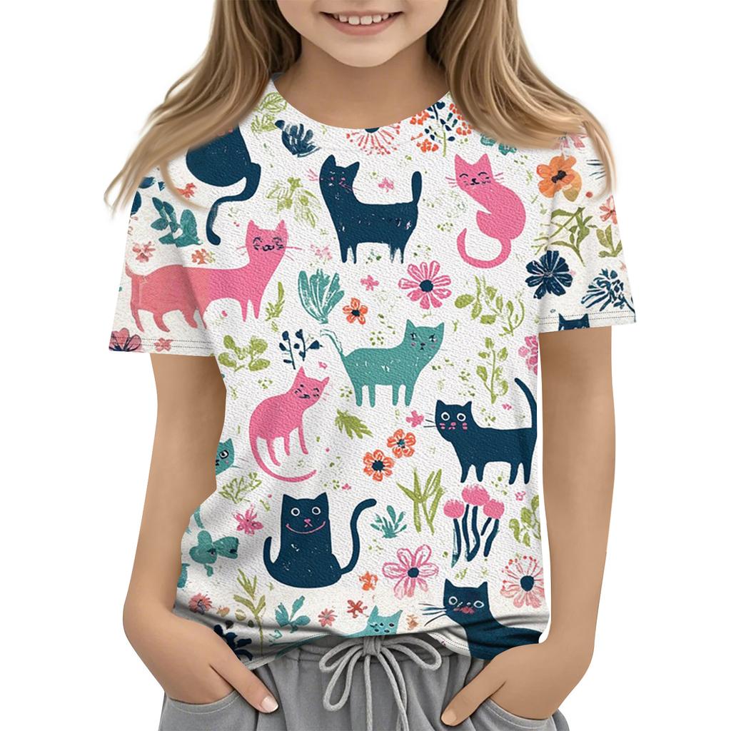 Children's Printed Round Neck Short Sleeved Casual T-shirt