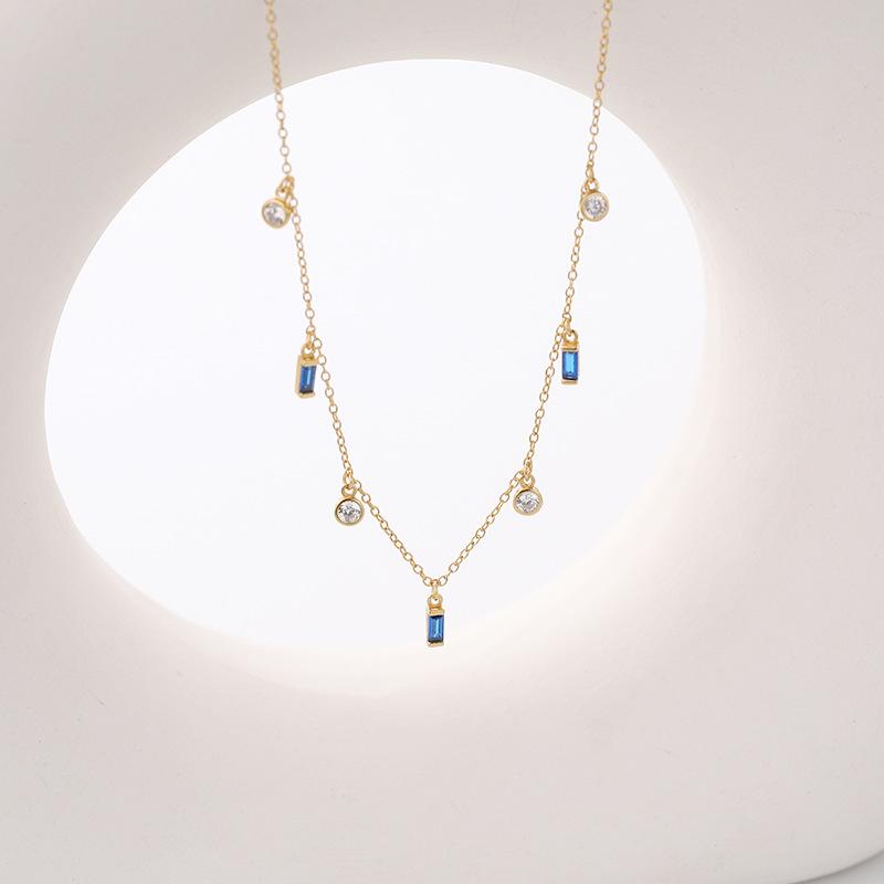 

925 Sterling Silver French Geometric Colorful Zircon Necklace for Women Simple Fashion Temperament Jewelry Gift