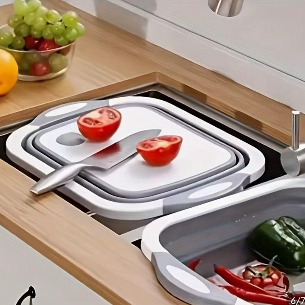 3 In 1 Folding Cutting Board Anti-slip Kitchen Chopping Block Collapsible Vegetable Basin  Picnic