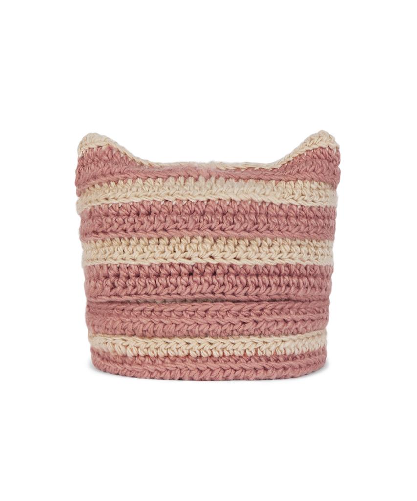 Bajal Square Label Striped Crochet Beanie Pink