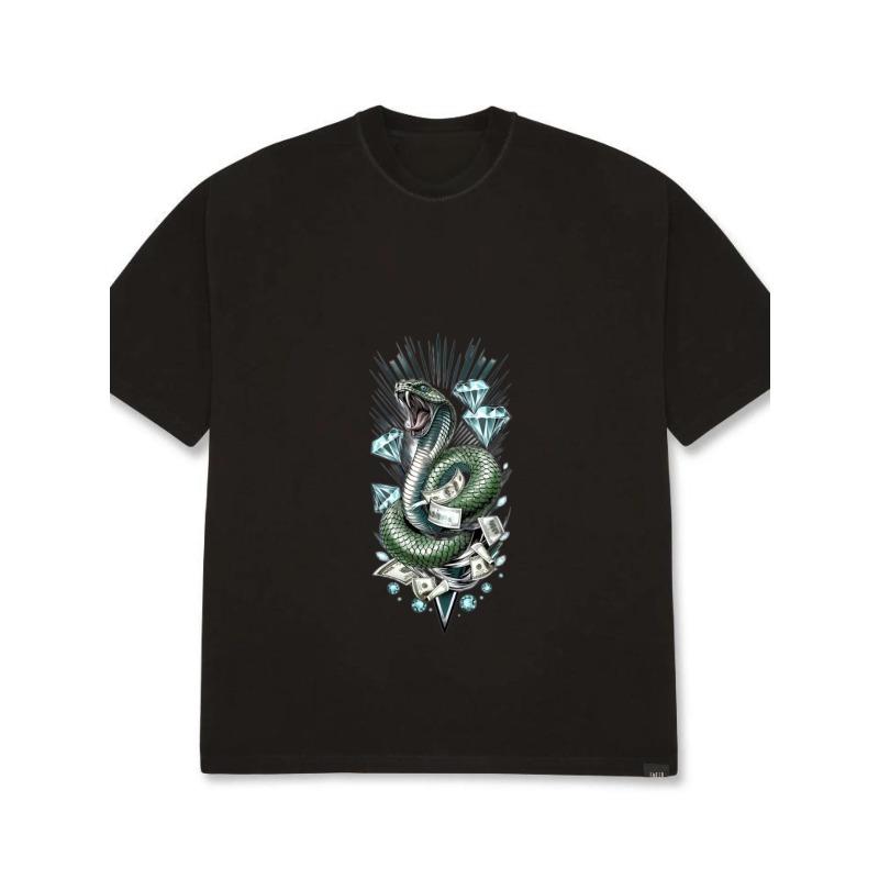 Weißes T-Shirt Schlange Diamant Geld Print Lässiges Streetwear Oberteil für Männer und Frauen