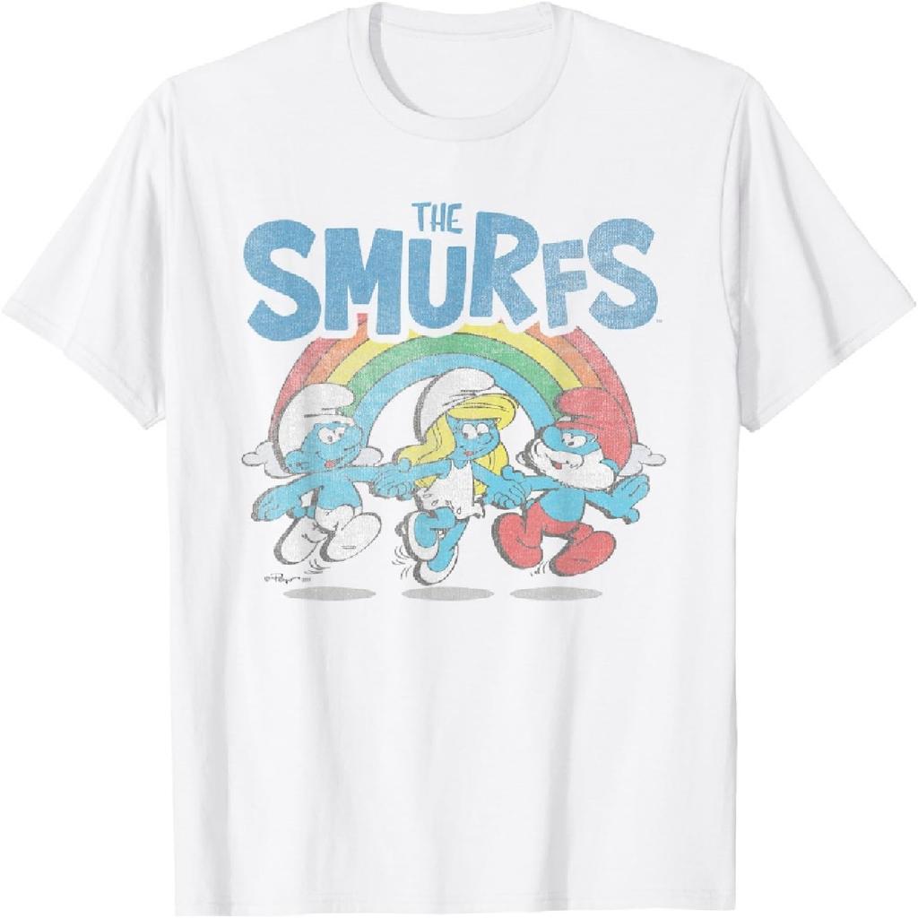 T-shirt Cartone Animato I Puffi Arcobaleno Vintage Con Personaggi