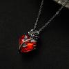 Gothic Dark Style Black Rose Wrapped Red Stone Peach Heart Pendant Necklace Vintage Party Style Jewelry