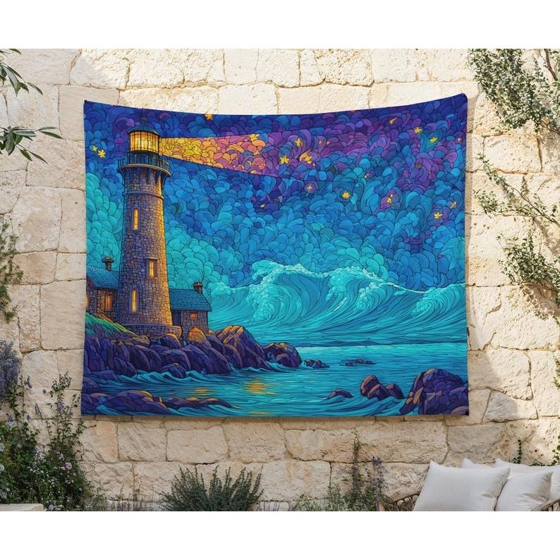 Stained Glass Lighthouse tapestry 75x100 чёрный