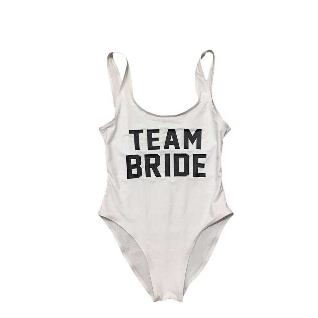 Gold Letter 'Team Bride' Backless One-Piece Swimsuit