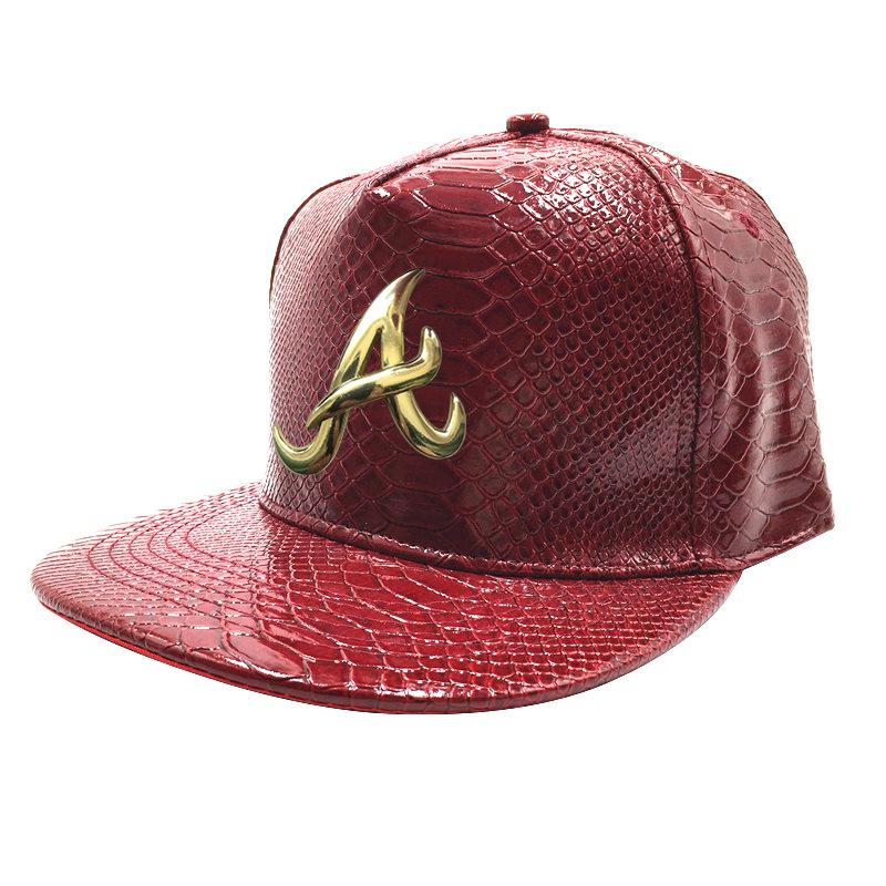 Crocodile Grain Hip Hop Baseball Cap with Rhinestone PU Leather Brim