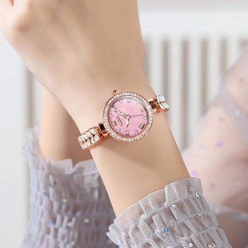 OLEVS Women's Watch, Beautiful Design, Beautiful, Simple, Popular, Easy to See, Cute, Waterproof, Luminous, Japanese Movement, Diamond, Pink