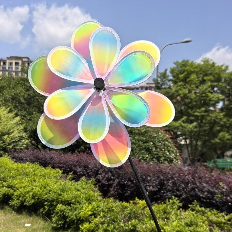 1 Piece Colorful Film Illusionary Flame Color Changing Sunflower Windmill Double-Layer Wind Spinner Kids Toys Garden Decor