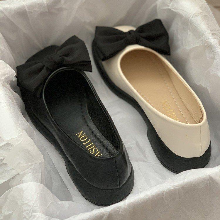 Flat-bottomed Bow Small Leather Shoes Autumn New Mary Jane Non-slip Pregnant Women Doudou Single Shoes Ladyshoes