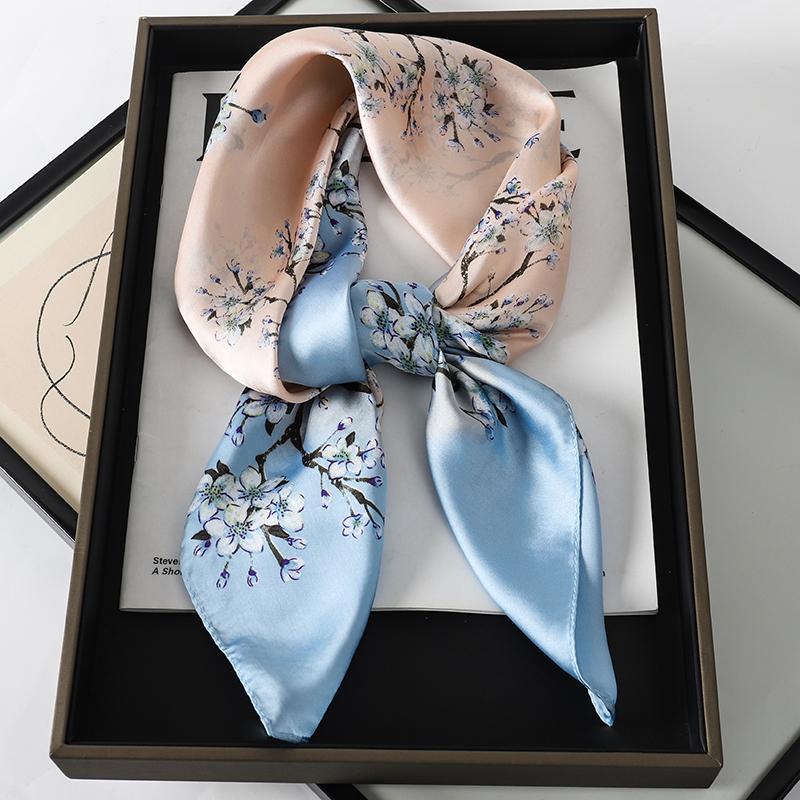 Luxury Brand  Silk Square Scarf Women Cat Neck Hair Tie Band Beach Hijab Kerchief Head Headbands Bandana Female Foulard 70cm
