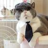 Cappello Divertente per Gatto Animale Berretto da Gentiluomo Cravatta Gangster Sanguinario da Bagno Accessorio per Foto Cosplay Costume Bello di Halloween per Gatti