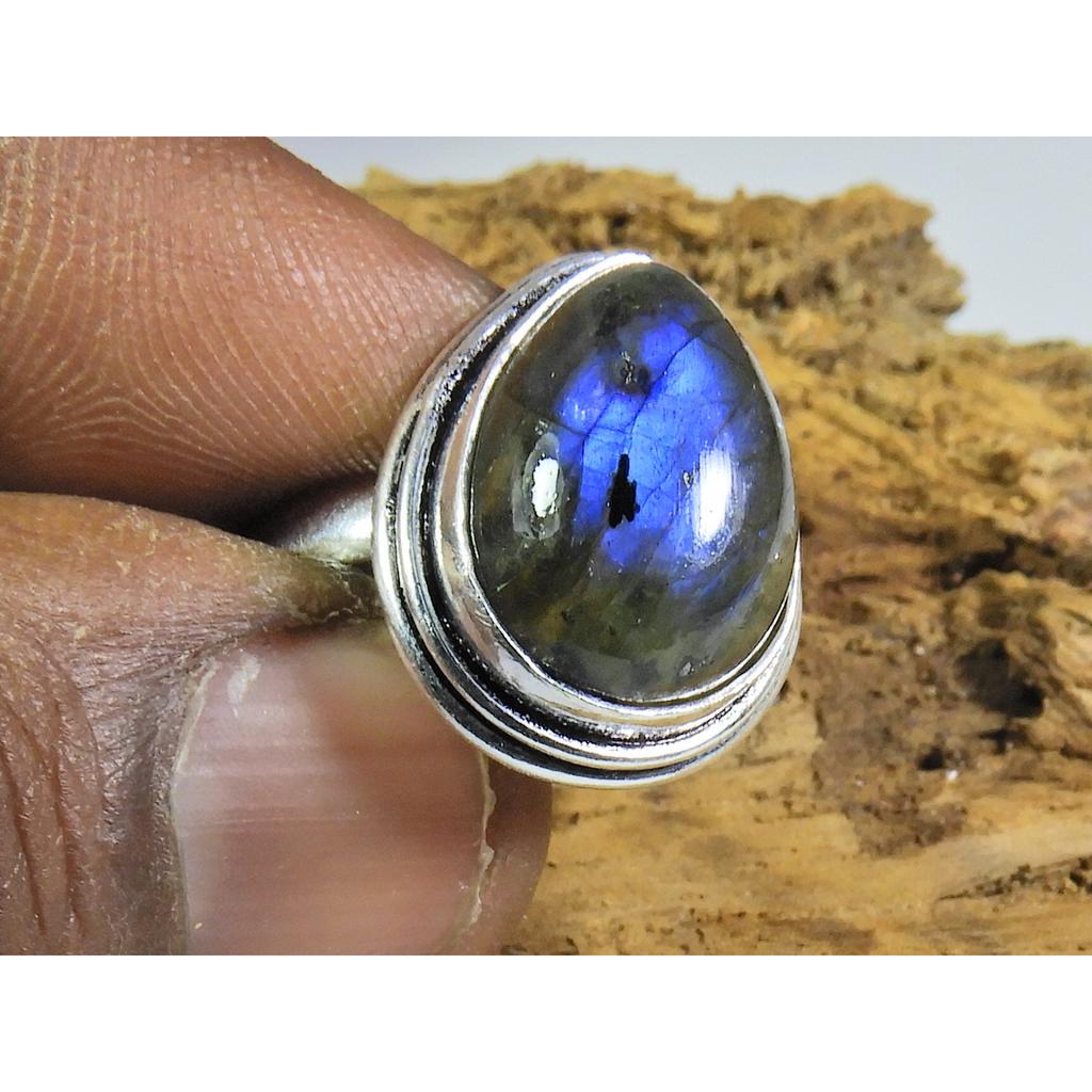 Natural Blue Labradorite Gemstone 925 Solid Sterling Silver Ring Size US-8.5 PG-129