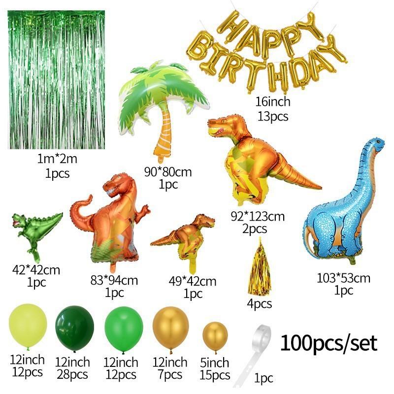 Dinosaur balloon set Arch for children's birthday  dino theme party Foil ballons  tinsel curtain tassel background decoration