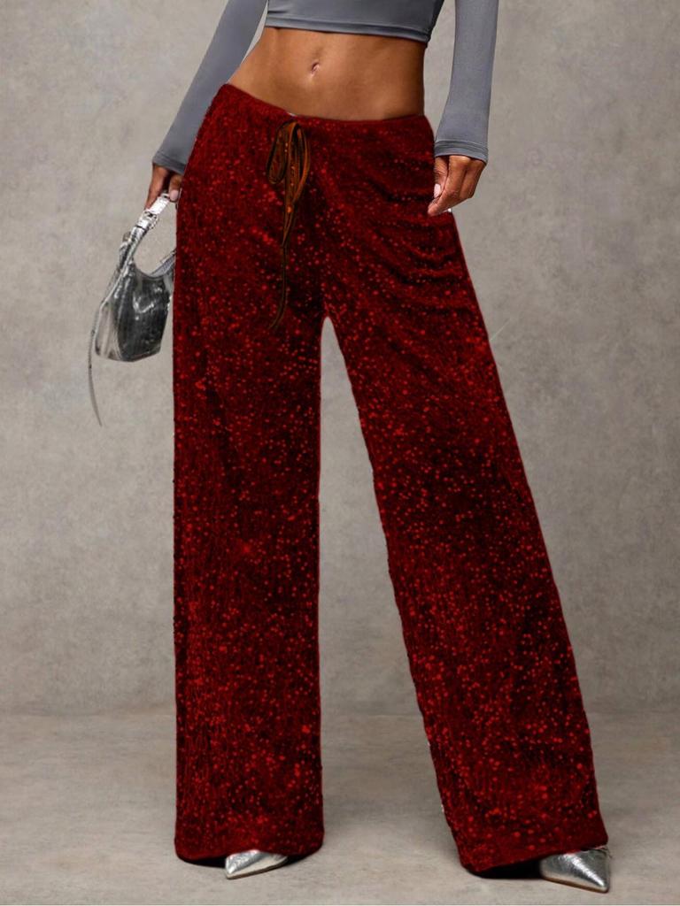 Women's Sparkle Wide Leg Pants with Drawstring Waist In Multiple Colors
