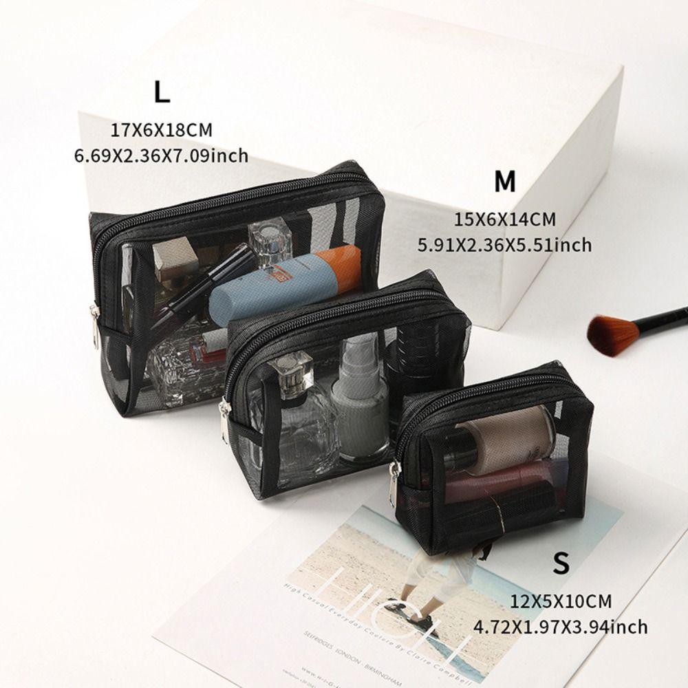 Large Capacity Transparent Makeup Bag Zipper Handheld Makeup Pouch for 3Pcs/Set Girls