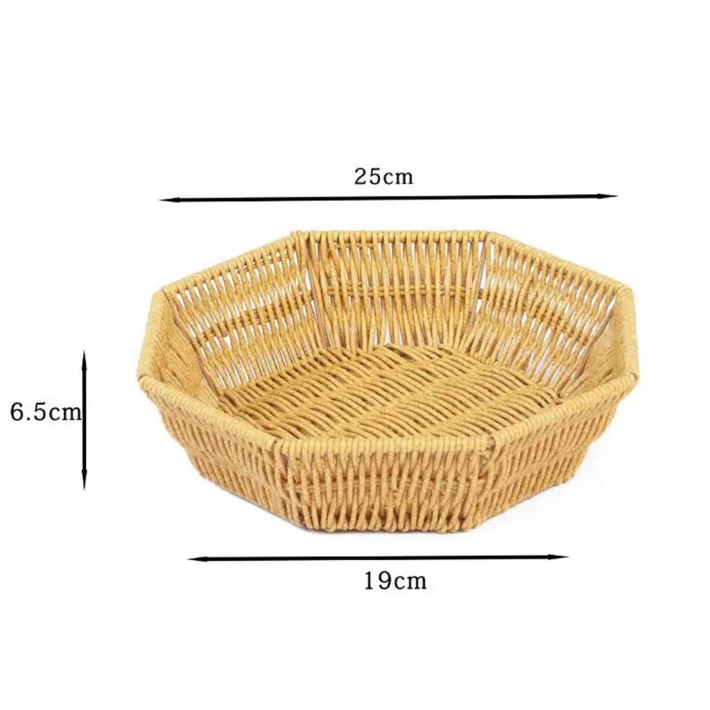 Woven Storage Basket Imitation Rattan Organizer Fruit Bread Container Home Kitchen Restaurant Display Tray Durable Multi-Use