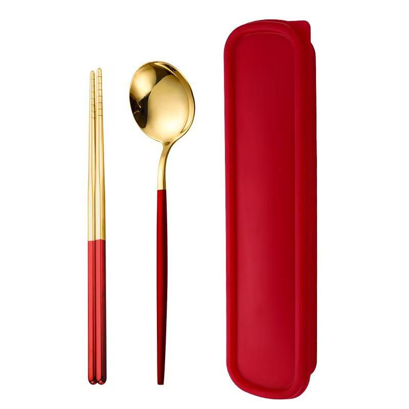 410 Stainless Steel Travel Cutlery Set: Fork, Spoon & Chopsticks In Gift Box. Perfect for Students!