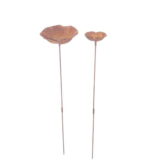 Rusty Flower Bird Bath Garden Stake Outdoor Bird Feeder with Stake Metal Flower Yard Art Stake Water Feeder for Birds Bees Butterflies