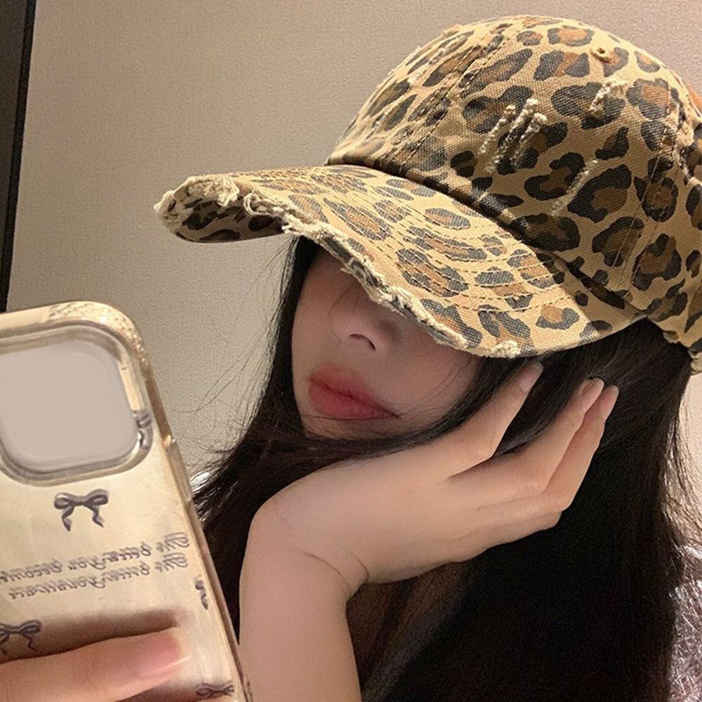 Retro Distressed Leopard Print Baseball Hat Sunscreen Sun Hat Trendy Cool Baseball Caps  Women